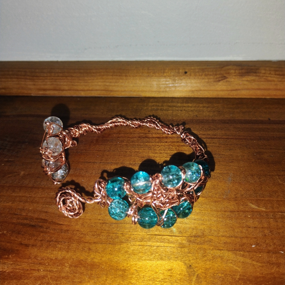 Handmade Artisan Copper and Teal Beaded Bracelet